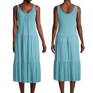 NEW NWT CALVIN KLEIN CK Sleeveless Tiered Dress Solid Aqua Blue Midi Sundress 6